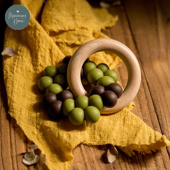 

1pc Baby Rattle Toys Food Grade Silicone Beads Beech Wooden Rings Rodent Educational Toys Bed Bell Wooden Rattle Product For Kid