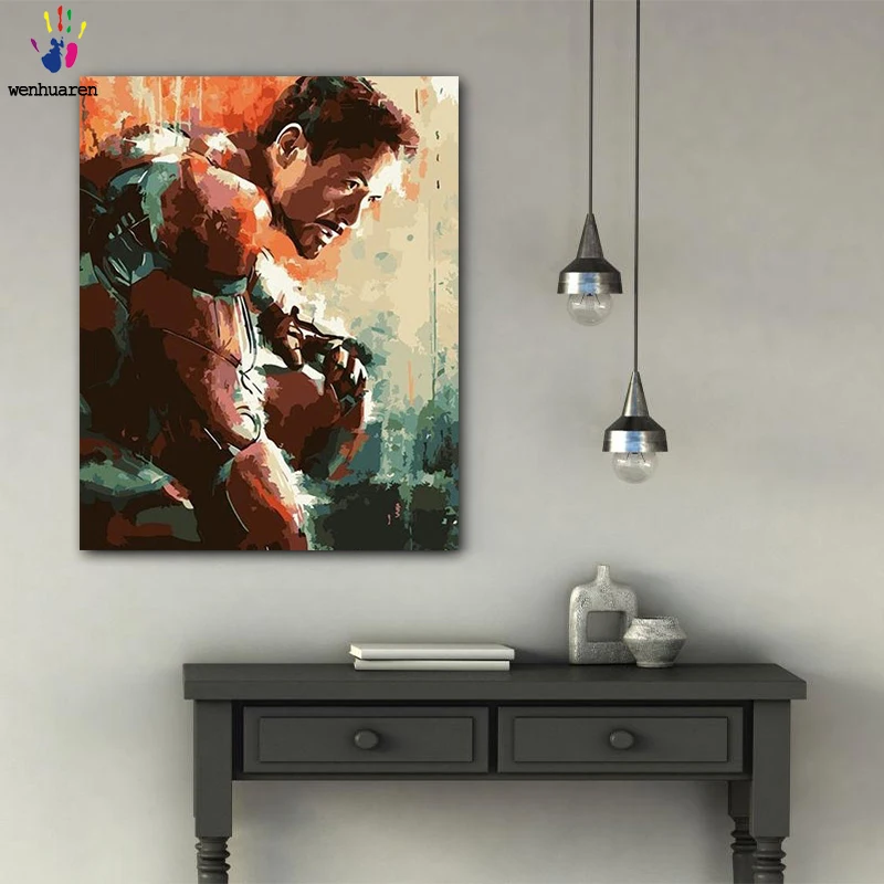 DIY картинки для раскраски по номерам с цветами Капитан Америка картина Рисование