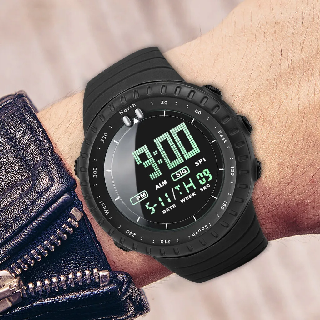 Мужские Цифровые часы с большим экраном, спортивные часы, ударопрочный светодиодный компас, электронные наручные часы, стильные montre homme