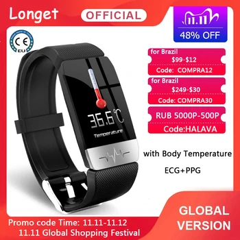 

Longet T1 Smart Bracelet ECG+PPG Body Temperature Fitness Tracker Blood Pressure Waterproof Music Control Smart Band Sport