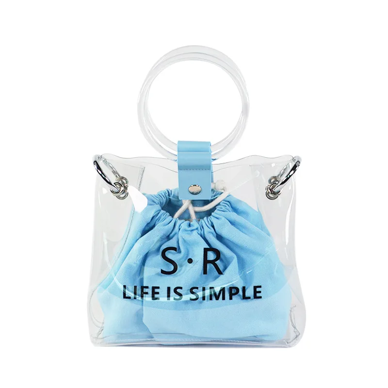 

Fashion Cool Transparent Plastic Circular Ring Handbag Can Be Printed Logo Customizable Canvas Drawstring Bag Exposure PVC WOMEN