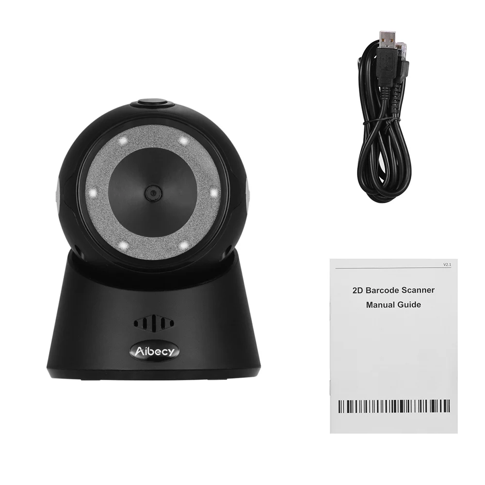 Aibecy Wired Bar Code Reader YHD-910 Barcode Scanner Desktop 1D/2D/QRUSB Compatible with Windows Mac OS POS Cash Register - Цвет: Черный