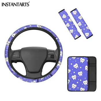

INSTANTARTS Non-slip Steering Wheel Cover Cartoon Nurse Teeth Print Brand Design General Car Steering Wheel Cover for Women Gift