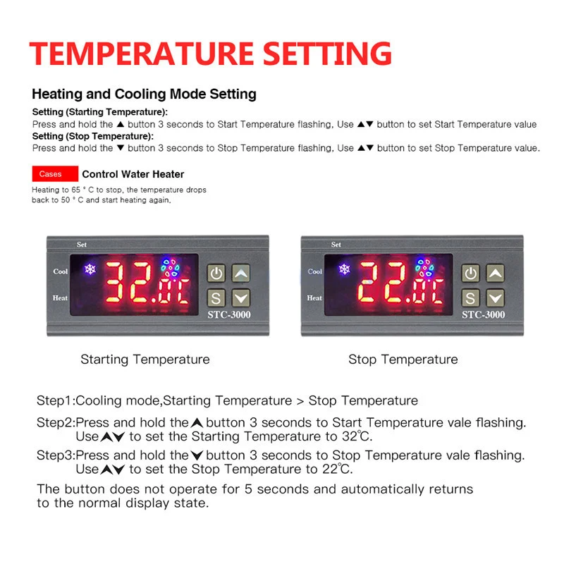 AMS-Stc-3000 12V Led Digital Temperature Controller Thermostat Control Heating Cooling Sensor Humidity Meter