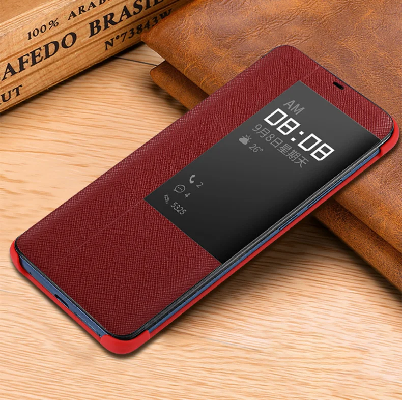 Роскошный умный чехол-книжка из натуральной кожи для huawei mate 30 20 Pro 20X20X5G 20 RS P30 Pro Роскошный тонкий защитный чехол для телефона сумка - Цвет: Красный