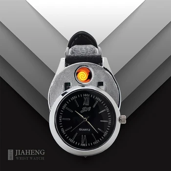 

Cigarette Lighter Watch Men USB Charging Flameless Lighter fashion Windproof sport Casual Quartz watches lighter clock JH319
