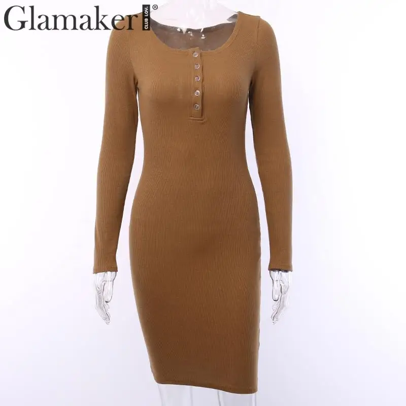 Glamaker, трикотажное одноцветное облегающее платье с квадратным вырезом, женское элегантное мини-платье с длинным рукавом, женское осенне-зимнее Клубное сексуальное платье