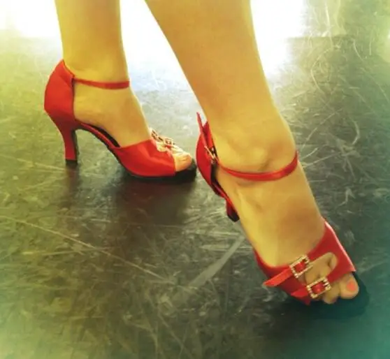 

New Red Satin Rhinestone Buckles Wedding Salsa Tango Ballroom Dance Shoes Latin Dance Shoes Salsa Dancing Shoes