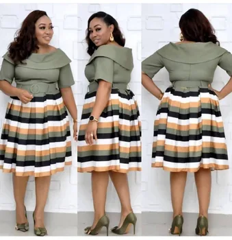 

2020 autumn sexy fashion style african women o-neck polyester printing plus size knee-length dress L-3XL Africa clothing