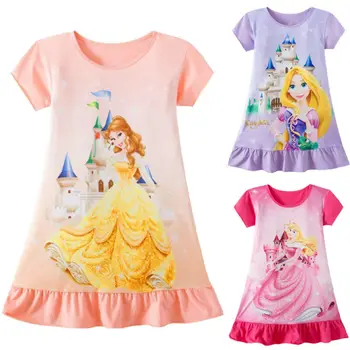 

3 Styles Cute Cartoon Baby Girls Dress Rapunzel Aurora Belle Aurora Princess Printed Summer Dresses for 1-6Y