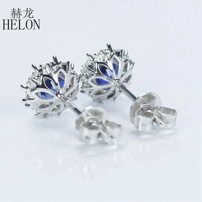 HELON, натуральный бриллиант, серьги-гвоздики, твердые, 18 К, белое золото, сапфиры, Помолвочные серьги для женщин, прекрасный модный подарок для ювелирных изделий