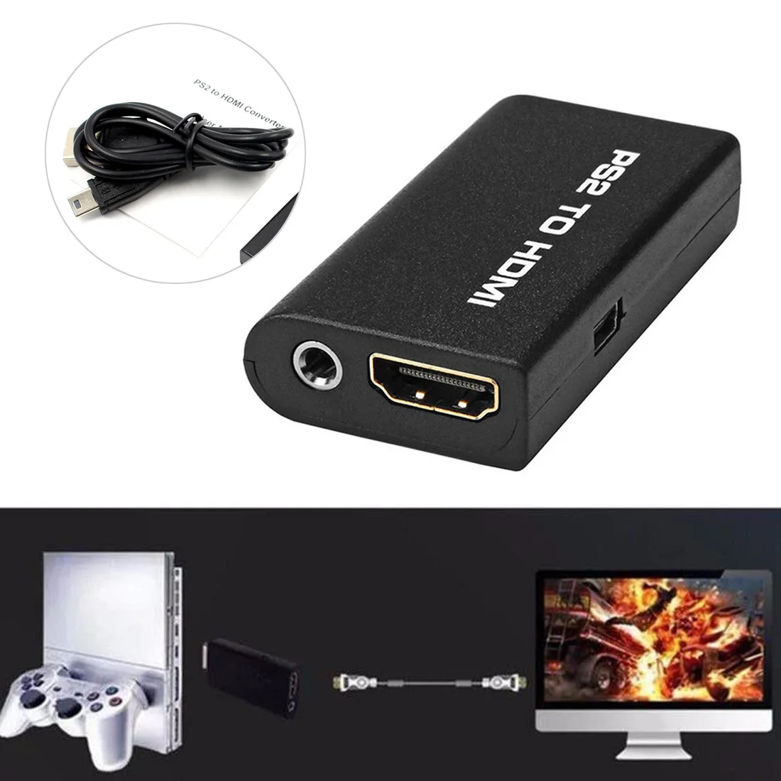 PS2 к HDMI Аудио Видео AV адаптер конвертер ж/3,5 мм аудио выход для HDTV