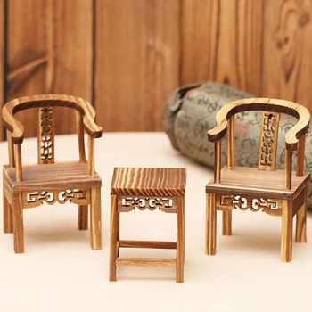 

Creative 1 Pcs Mini Wooden Small Chair Small Table Desktop Ornaments Retro Emulational Furniture Set Decoration For Home Decor