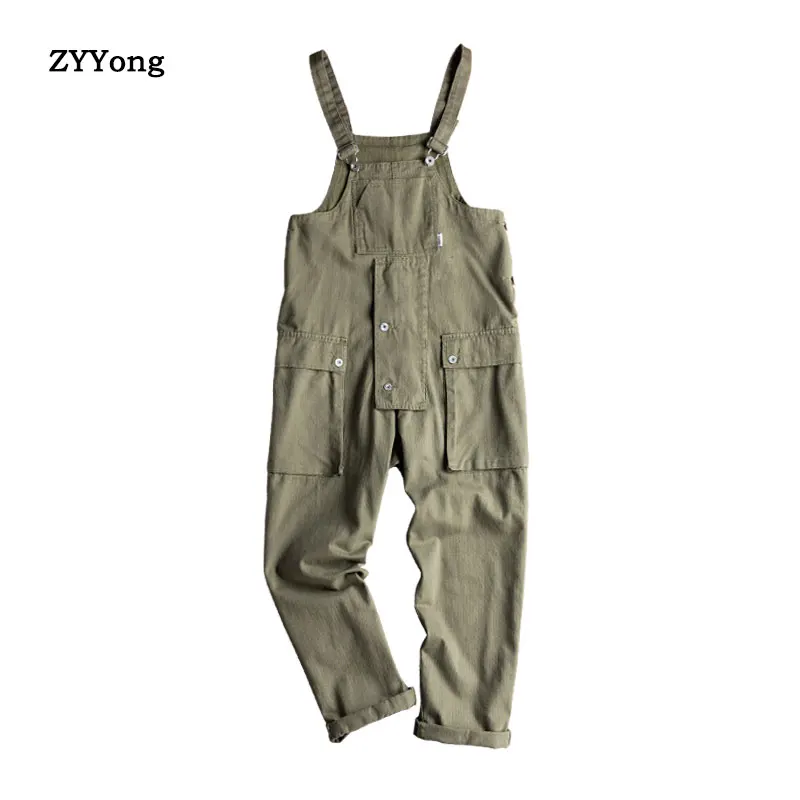 

Sping Cotton Multi-Pocket Bib Overalls Men Hip Hop Streetwear Cargo Work Pants Coveralls Men's Casual Loose Pant Bib Trousere