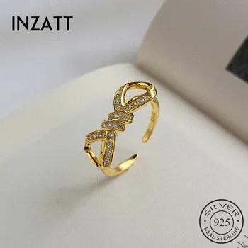 

INZATT Real 925 Sterling Silver Zircon Bowknot Resizable Ring For Women Cute Fine Jewelry Minimalist Accessories 2019 Gift