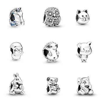 

Animal 925 Sterling Silver Beads Charm Horse Head Owl Cat Hedgehog Kangaroo For Women Diy Pandora Charm Bracelet Necklace