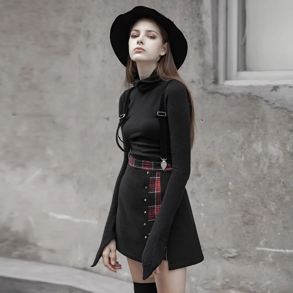 Женская клетчатая юбка в стиле Панк RAVE двухсторонняя короткая с металлическими