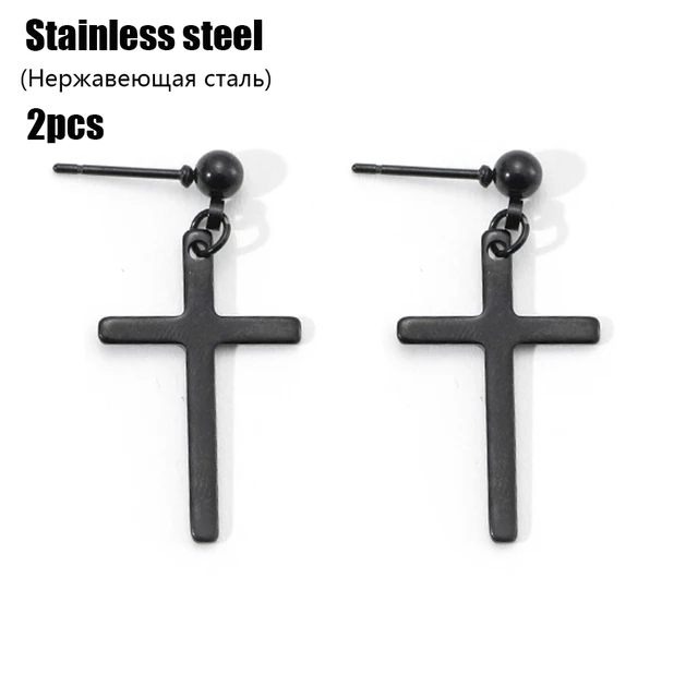 Fashion Men's Stainless Steel Cross Pendant Cartilage Drop Dangle Earrings Punk Jewelry for Cool Women Girl Friendship Gifts AM773