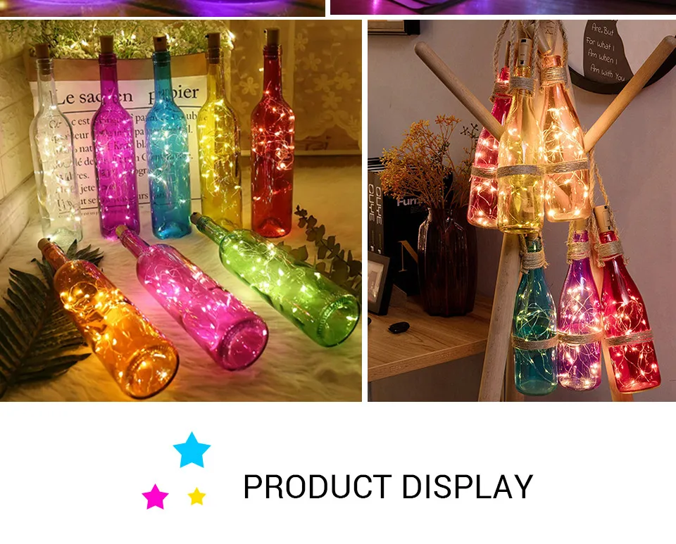 Foxanon светодиодный светильник для бутылок s 1 м 2 м светодиодный Сказочный светильник гирлянда из медной проволоки светильник для праздника, свадьбы, Рождества, украшения дома