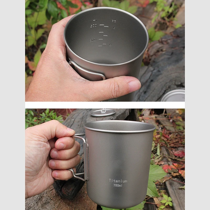ABZB-750Ml чистый титан портативная водная напольная чашка Складная Ручка чашка большая емкость может быть сгорела с горячей водой бутылка Outdoo