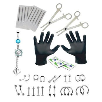 

41PCS Body Piercing Kit Tool Belly Ring Tongue Eyebrow Nipple Lip Needles
