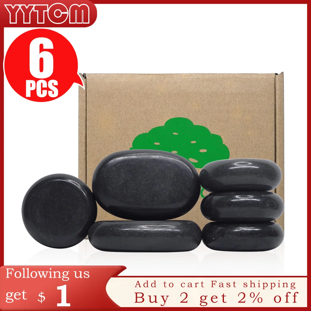 Tontin 6 Pz/Set Hot Stone Massage Set Riscaldatore Box Alleviare Lo Stress Mal Di Schiena Assistenza Sanitaria Lava Basalto Round Massage Tool Stones