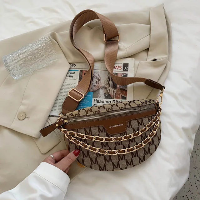 с доставкой Vintage Chain PU Leather Crossbody Bags For Women 2021summer Small Waist bag Shoulder Simple Bag Lady Chest Handbags Coffee