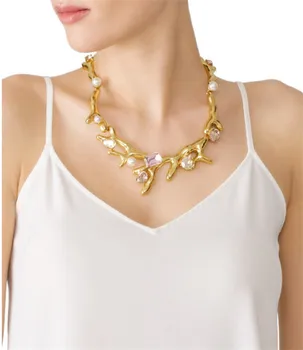 

Timeless Wonder Stunning Coral Crystal Stone Statement Necklace Women Jewelry Punk Gothic Top Runway Trendy Boho Rare New 2526