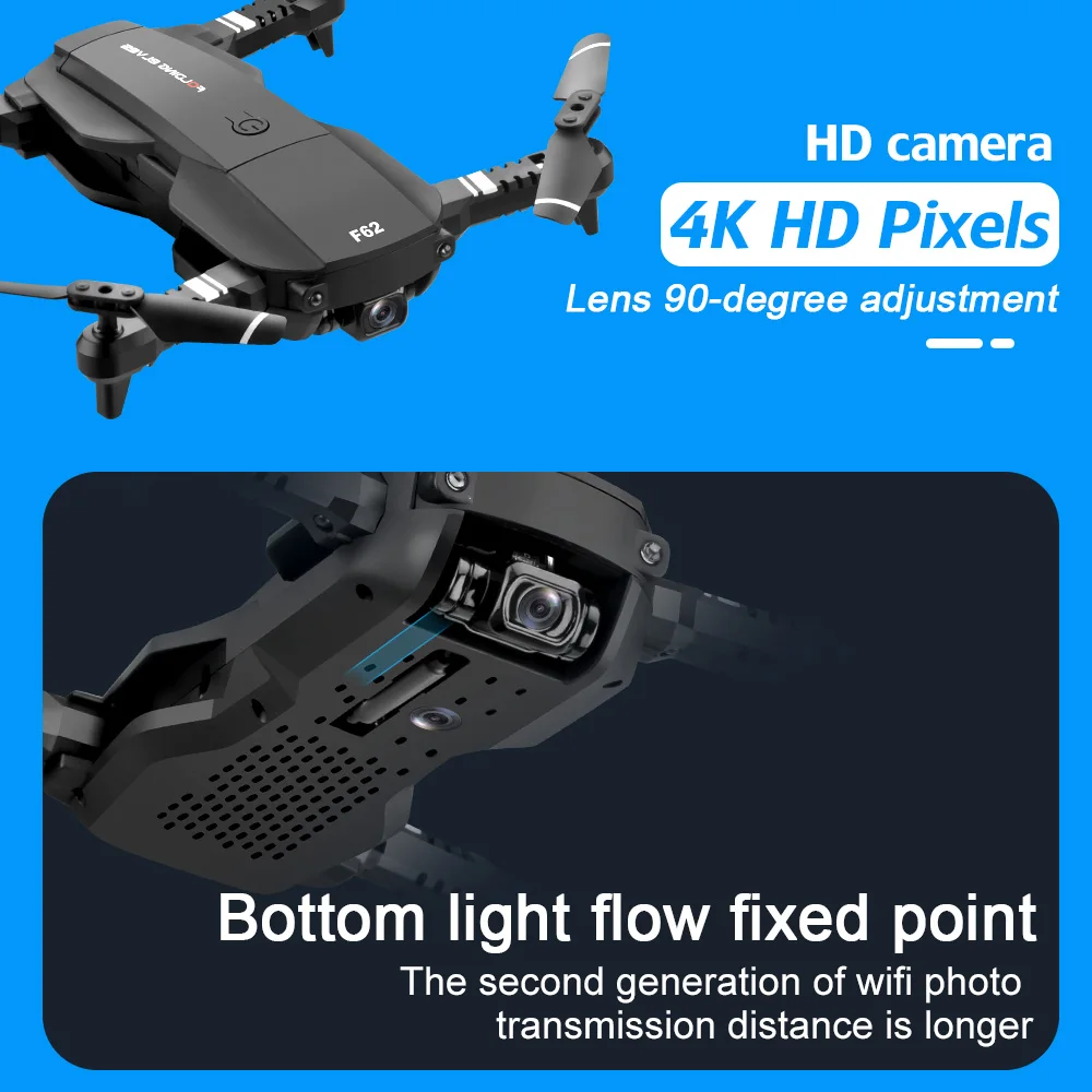  OMMUR F62 Protable Folding Mini Drone 4K HD Pixels Dual Camera-Visual Follow Gesture control VR mod