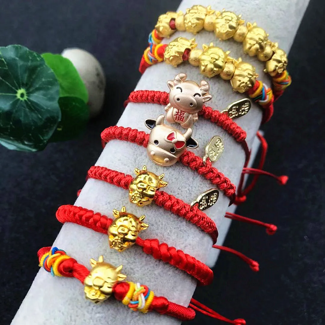 2021 New Zodiac Year Sand Golden Bull Red String Bracelet Five Blessing Ox Braided | Украшения и аксессуары