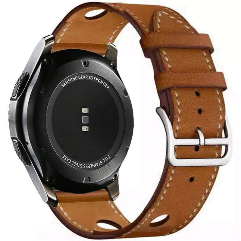 Кожаный ремешок для samsung gear Sport S2 S3 Classic Frontier для Galaxy Watch 42 мм 46 мм ремешок 22 мм быстрая замена ремешков - Цвет ремешка: hole-brown
