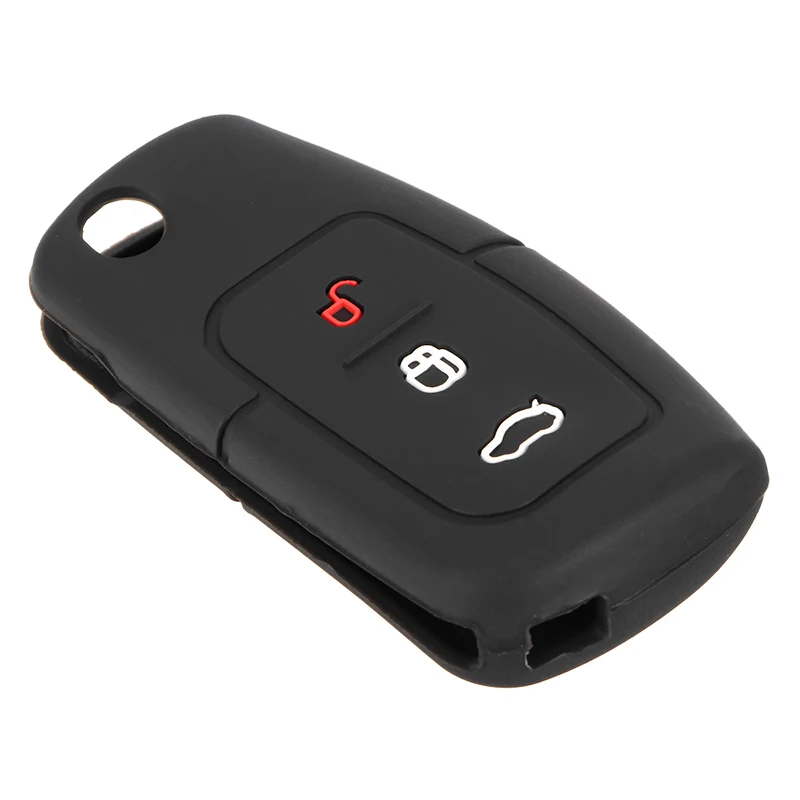 1pc Silicone Key Case Cover Black 3 Button Key For Ford Fiesta Focus Mondeo Falcon C-Max Eco Sport Galaxy Territory