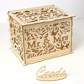 

DIY Wooden Wedding Card Box with Lock Card Sign Rustic Hollow Gift Card Holder Reception Wedding Anniversary Party Decoration