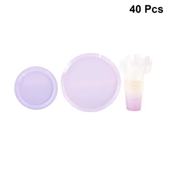 

40pcs in 1 Set Violet Disposable Tableware Set Macarons Color Paper Cup Plates Set Fashion Dinnerware Set Birthday Party Supplie