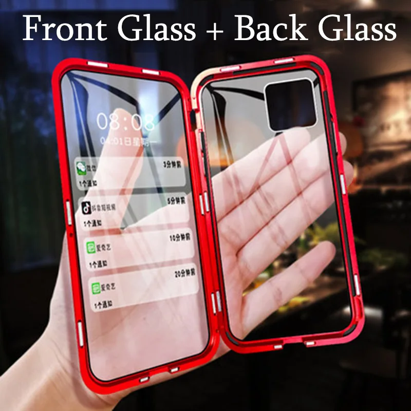 

Magnetic Metal Case For iPhone 11 Pro Max 7 8 Plus Tempered Glass Back Magnet Cover For iPhone 6 6s Plus X XS Max Cover