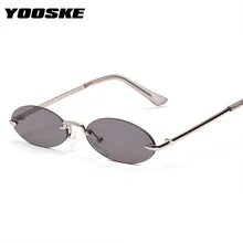 YOOSKE брендовые солнцезащитные очки без оправы, женские ретро модные Овальные Солнцезащитные очки, мужские очки с металлической оправой, прозрачные линзы, женские очки, UV400