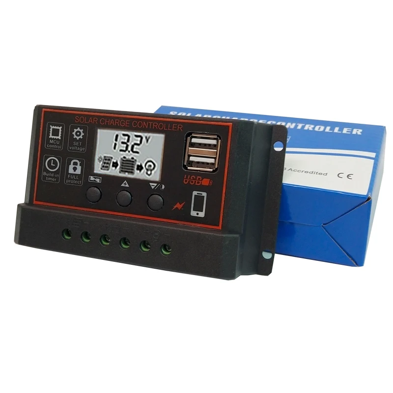 LCD 디스플레이 PWM 태양광 컨트롤러, 태양광 배터리 충전용 5V USB 출력, 10A, 20a, 30a, 신제품