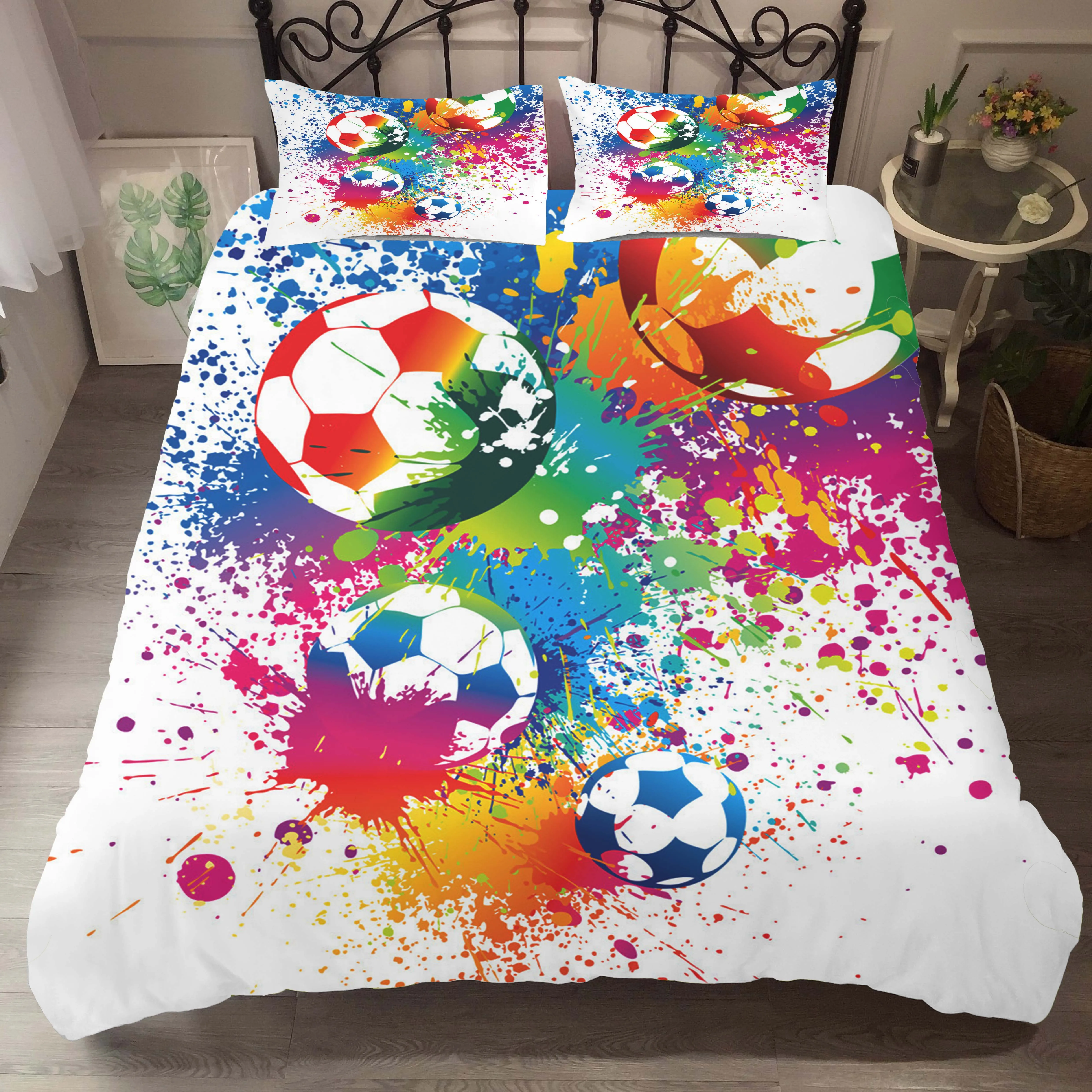 3d Bedding Set Duvet Cover Football Doodle Printed Comforter Bedroom Clothes with Pillowcases for Boy | Дом и сад