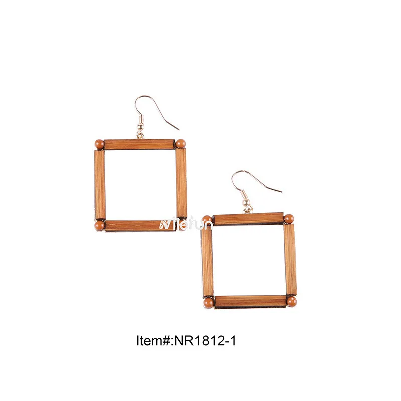 

Personalized net red funny square bamboo and Wood Earrings Rural Natural Bamboo Earrings cool wind Bamboo Earrings