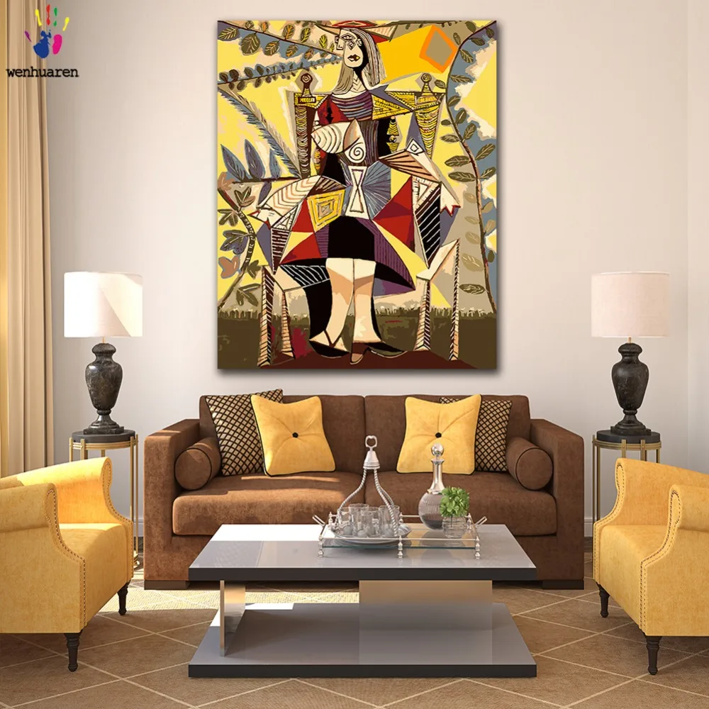 DIY картинки для раскраски по номерам с цветами Picasso Femme assise au jardin картина рисования