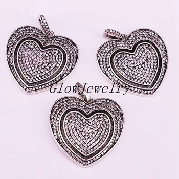 

5Pcs Fashion Jewelry elegant Vintage Antique Silver Pendant, Heart Charms, Pave Clear CZ Crystal Heart Pendants