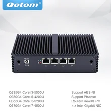 Qotom mini núcleo do pc i3 i5 i7 com 4 gigabit ethernet nic AES-NI firewall roteador computador q300g4