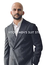 

Black Double-breasted Stripe Mens Suits/Blazer Slim Wedding Male Groom Tuxedos Suit Prom (Jacket+Pant)2Pc Costume Homme Clothing