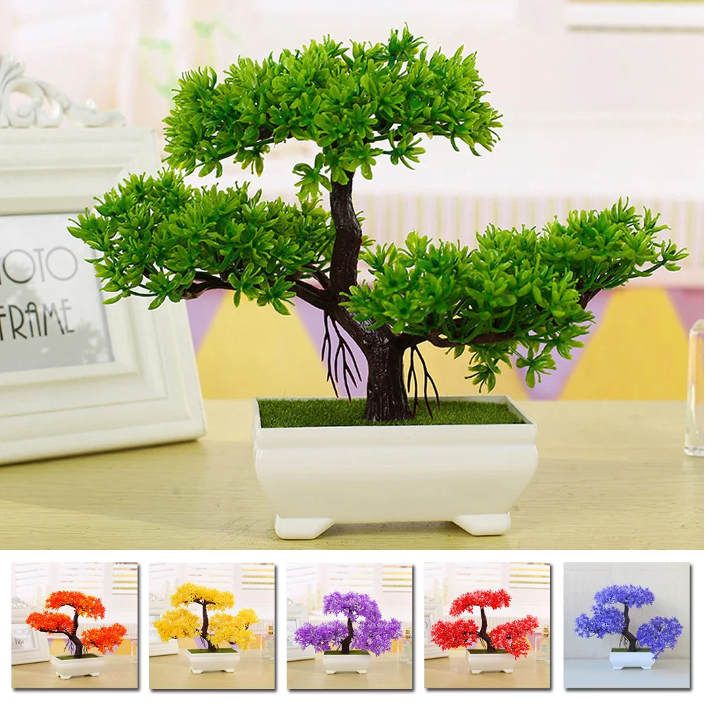 

Multicolor Artificial Plant Small Tree Potted Plants Fake Bonsai Guest-Greeting Pine Tree Home Ornament Office Hotel Decoration