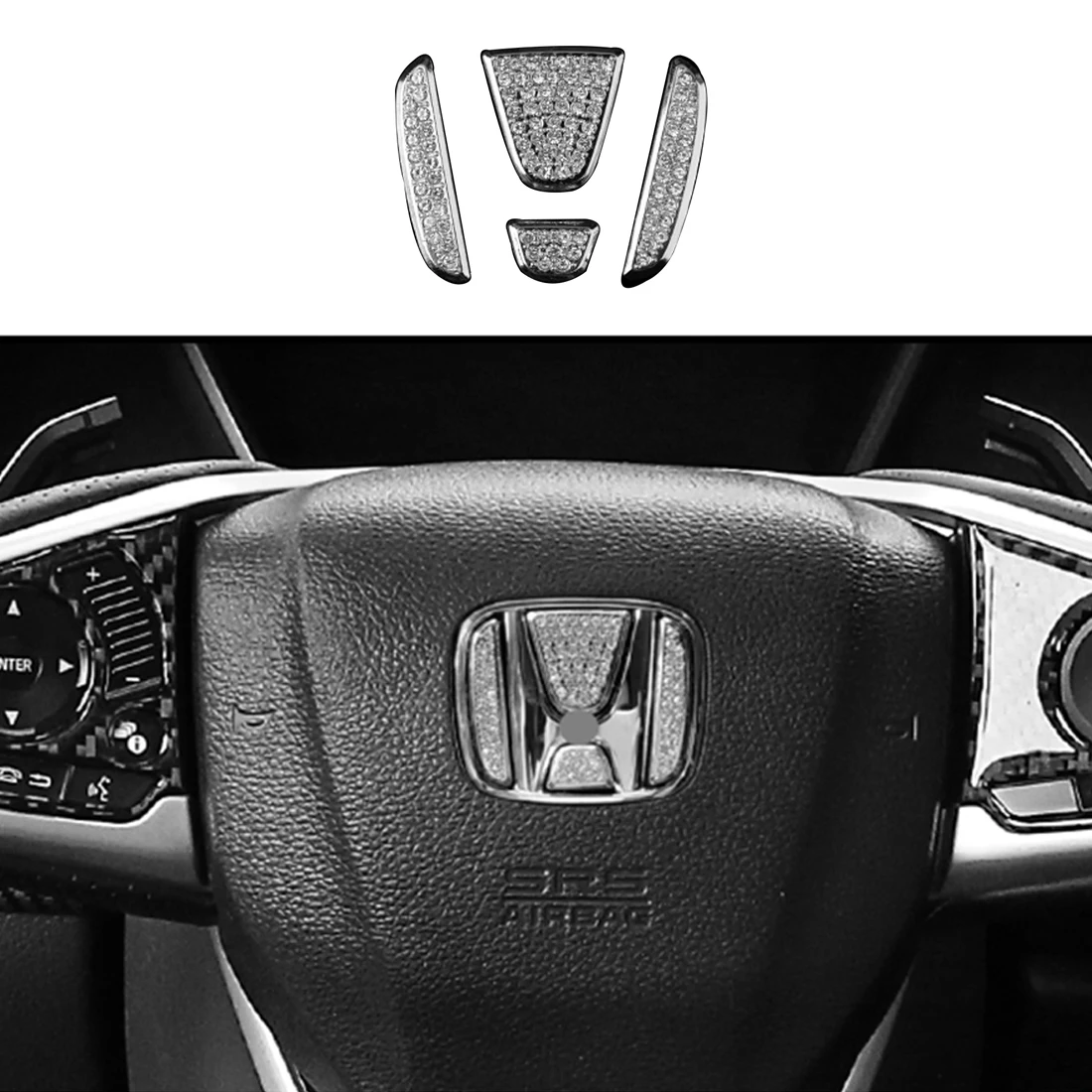 Кристальная внутренняя отделка рулевого колеса 4 шт. подходит для Honda Civic 2016-2019 |
