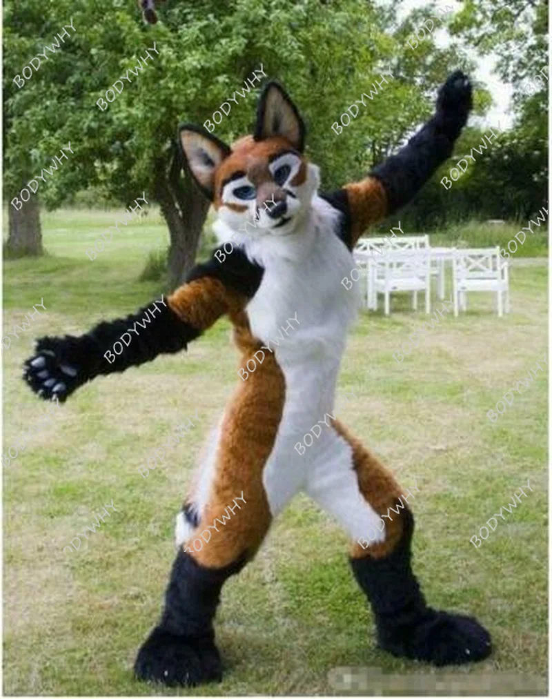 Long Fur Fursuit Brown Husky Dog Mascot Costume Wolf Fox Suit Cosplay Party Game Fancy Dress Adult Size Outfits Halloween Parade |