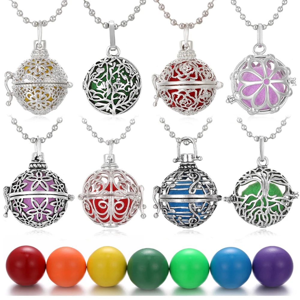 

16mm Multicolor Sound Music Ball Angel Ball Harmony Caller Aromatherapy Hollow Carved Heart Locket Necklace Pregnant Baby Gift