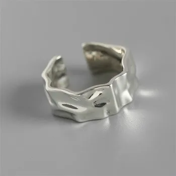 

925 Sterling Silver Rings For Women Irregular Wide Concave Surface Femme Fashion Fine Jewelry Simple Open Ring Vintage 925-977