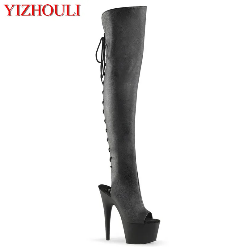 

Banquet 7 "high heel over knee boots, matte black vamp 17 cm sexy model pole dance performance, dancing shoes