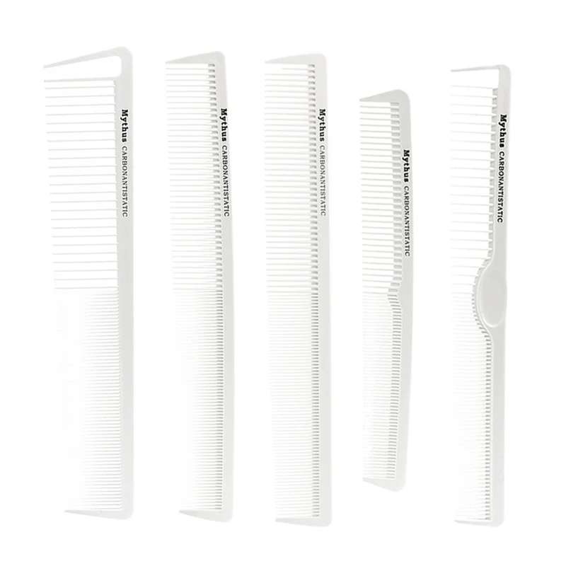 10 Pcs Set Professional Hairdressing Tail Comb In White Color, Barber Hair Cutting Carbon Comb T-11 Anti Static Hairstyling 2